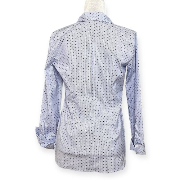 Ann Taylor Factory Women's Button Down Shirt S Blue White Polka Dot Long Sleeve - Picture 2 of 12